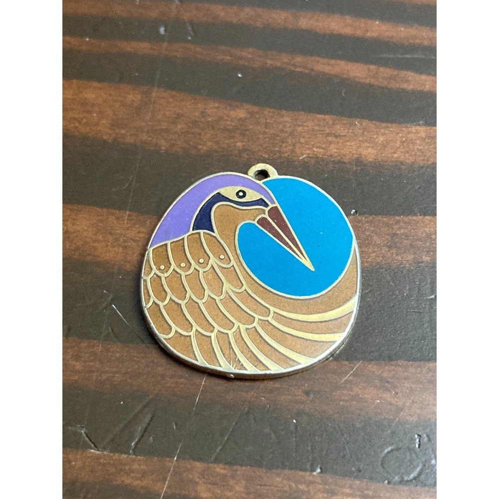 Vintage Laurel Burch Nile Bird Charm Blue Purple Brown Cloisonne Enamel